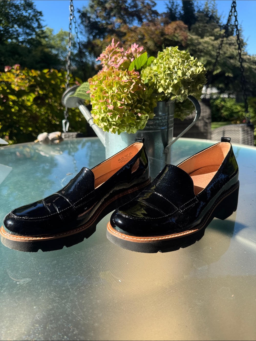 Naturalizer Patent Black Lug Sole Penny Loafers for Women 9W